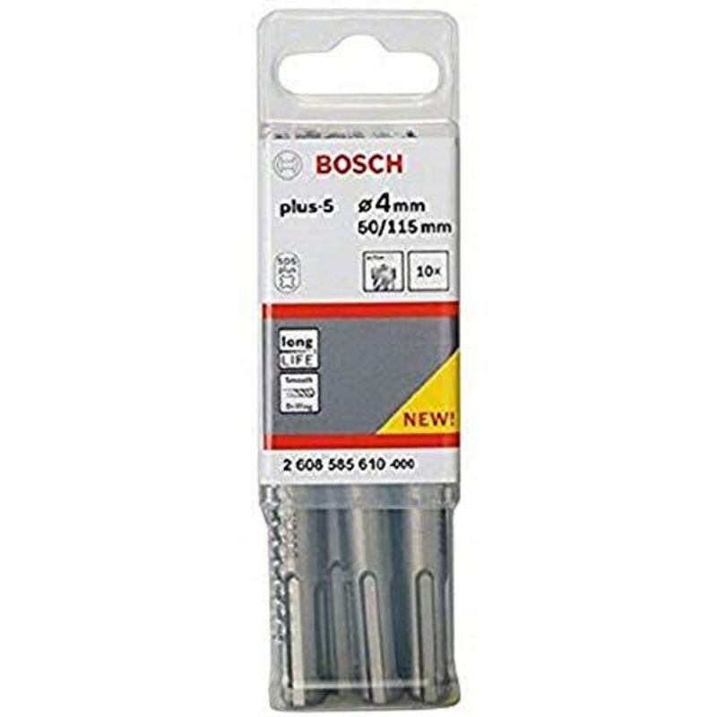 foto del prodotto bosch punta perforatrice acciaio 4 mm sds plus 5 2608585610 lunghezza totale 110 mm sds plus 10 pz.