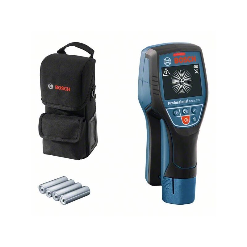 foto del prodotto bosch scanner da parete d tect 120, 4 batterie lr6 da 1,5 v e adattatore per batterie