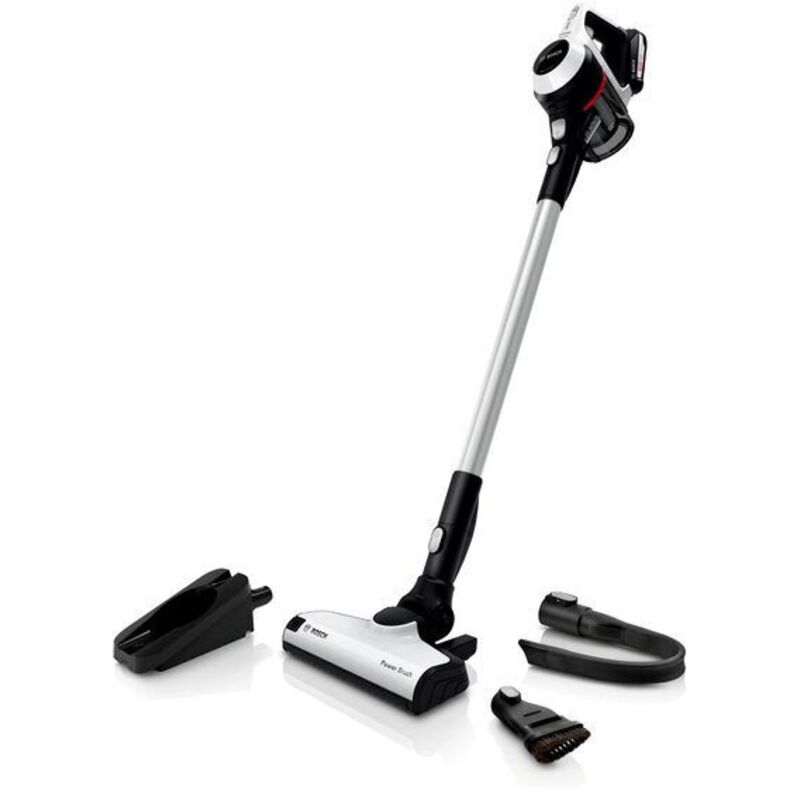 foto del prodotto bosch serie 6 bcs61113 scopa elettrica aspirapolvere a bastone 2 in 1 batteria secco senza sacchetto bianco