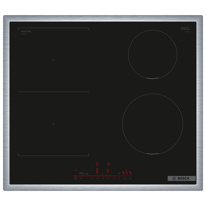 foto del prodotto bosch serie 6 pvs645hb1e piano cottura a induzione in vetroceramica 60 cm 1 zona combinduction e 2 standard directselect home connect nero