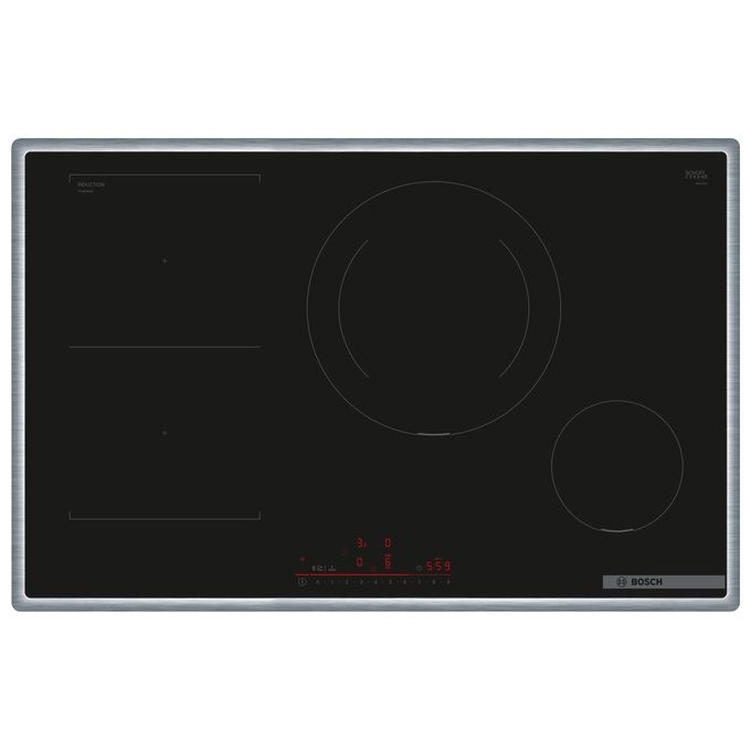 foto del prodotto bosch serie 6 pvs845hb1e piano cottura a induzione in vetroceramica 80 cm 1 zona combinduction e 2 standard directselect home connect nero