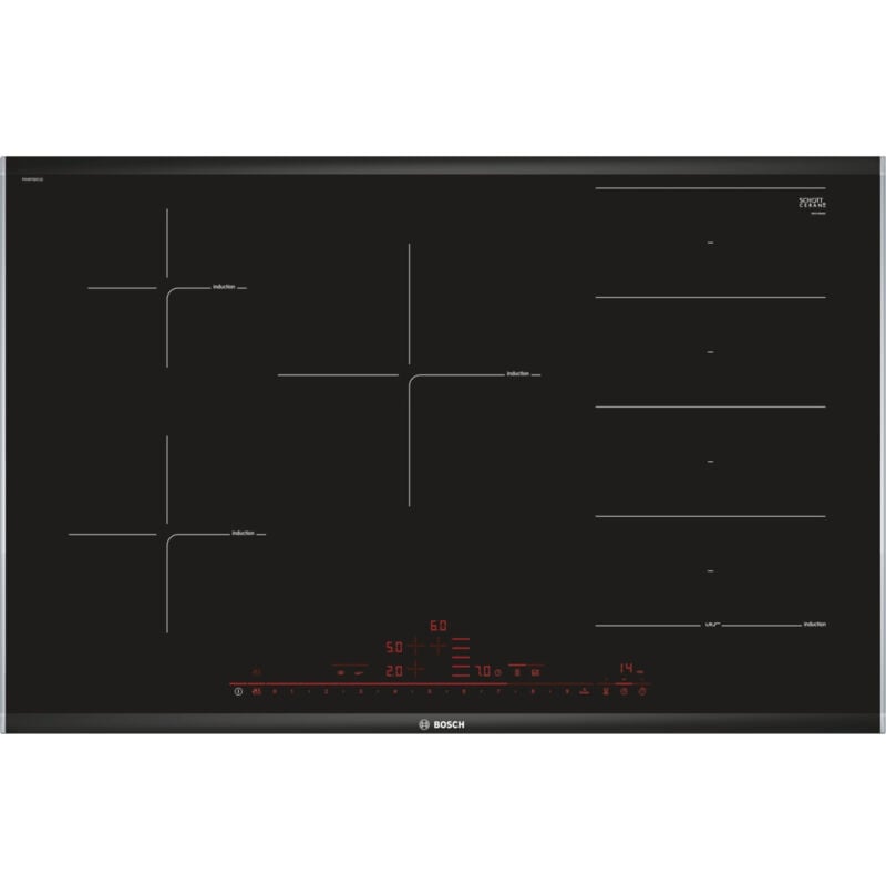 foto del prodotto bosch serie 8 pxv875dc1e. colore del prodotto nero, posizionamento dell apparecchio da incasso, dimensione della larghezza del piano cottura 80