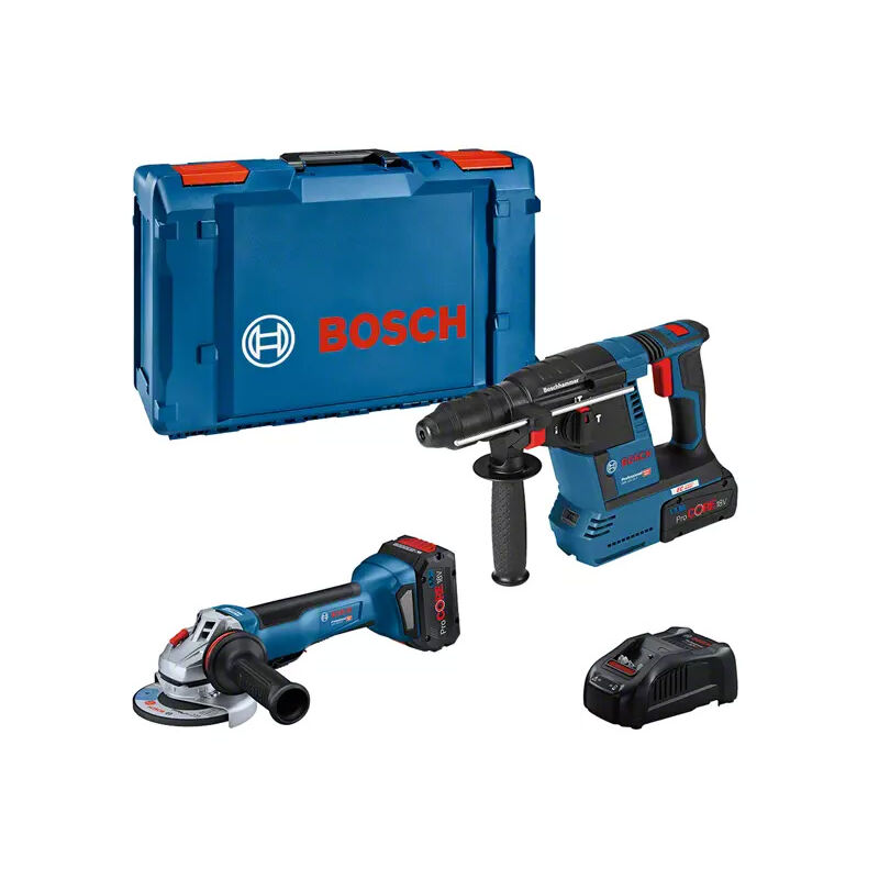 foto del prodotto bosch set 2 utensili 18v gws 18v 10 p gbh 18v 26 professional con 2 batterie 18v 5,5 ah caricabatterie l boxx 0615990n33