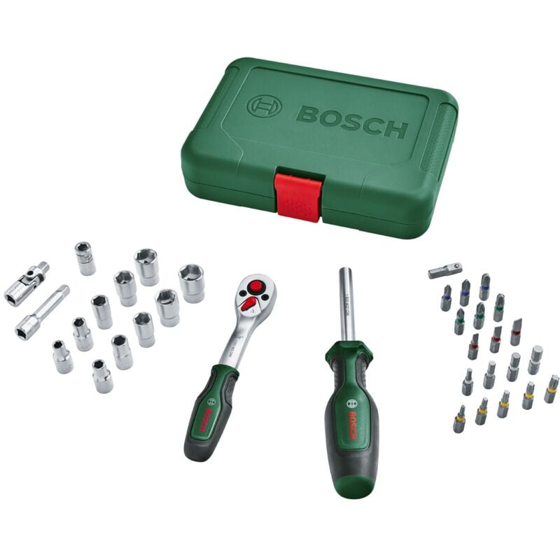 foto del prodotto bosch set da 34 pezzi di cricchetti bussole da 1 4 , set di bussole versatile, di alta qualit per molteplici progetti di fai da te, ergonomiche,
