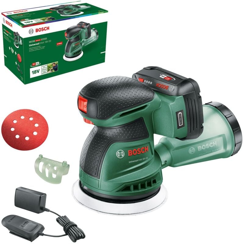 foto del prodotto bosch set de set set set de universalorbit 18v 20 levigatura su legno, superfici verniciate e laccate de medio grande diametro 125 mm batteria e