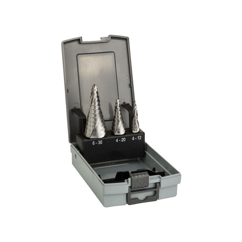 foto del prodotto bosch set di 3 punte a gradino hss 4 12 4 20 6 30 mm
