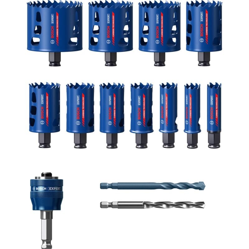 foto del prodotto bosch set di seghe a tazza expert tough material, 20 22 25 32 35 40 44 51 60 64 76 mm