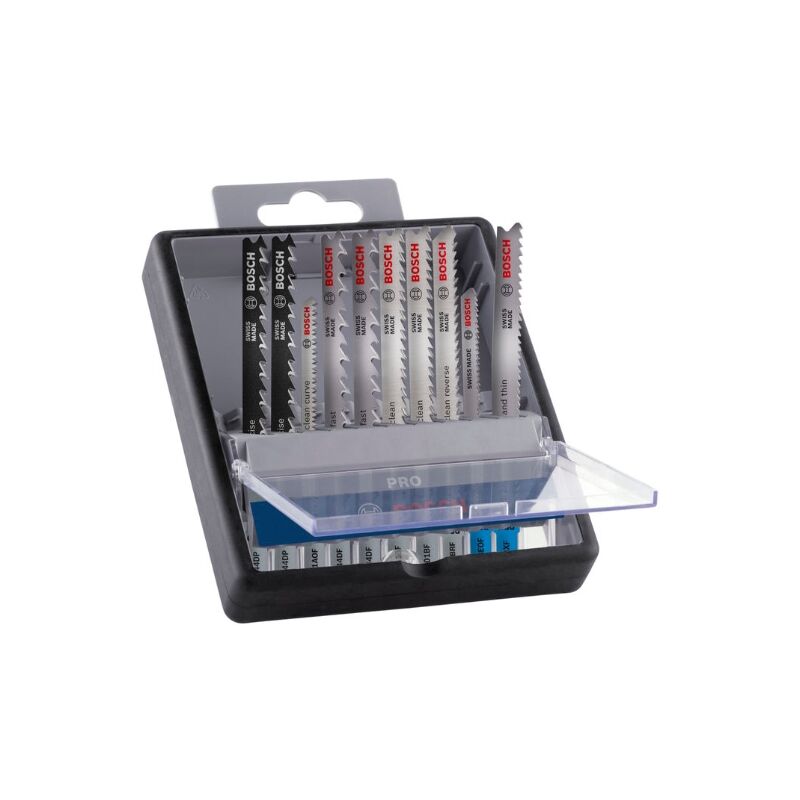 foto del prodotto bosch setde 10 lame de seghetto alternativo de pro legno e metallo per impiallacciatura de acciaio, legno duro, lunghezza 100 mm, accessorio