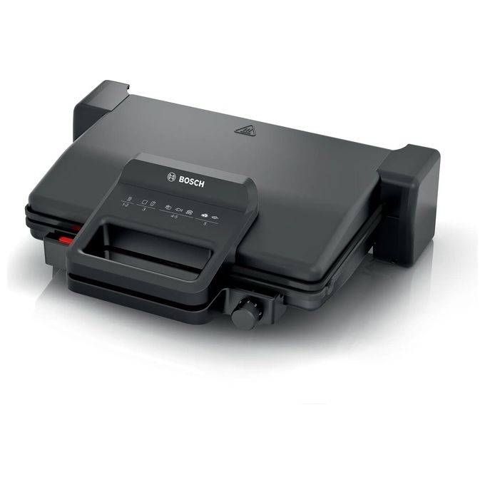 foto del prodotto bosch tgc3323 bistecchiera elettrica con rivestimento antiaderente potenza 2000 watt termostato regolabile e coperchio colore nero