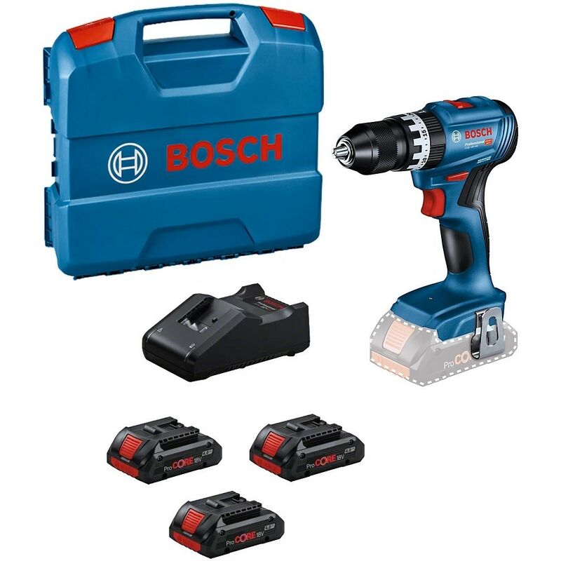 foto del prodotto bosch trapano a batteria gsb 18v 45 avvitatore con percussione 3 batterie 4 ah procore
