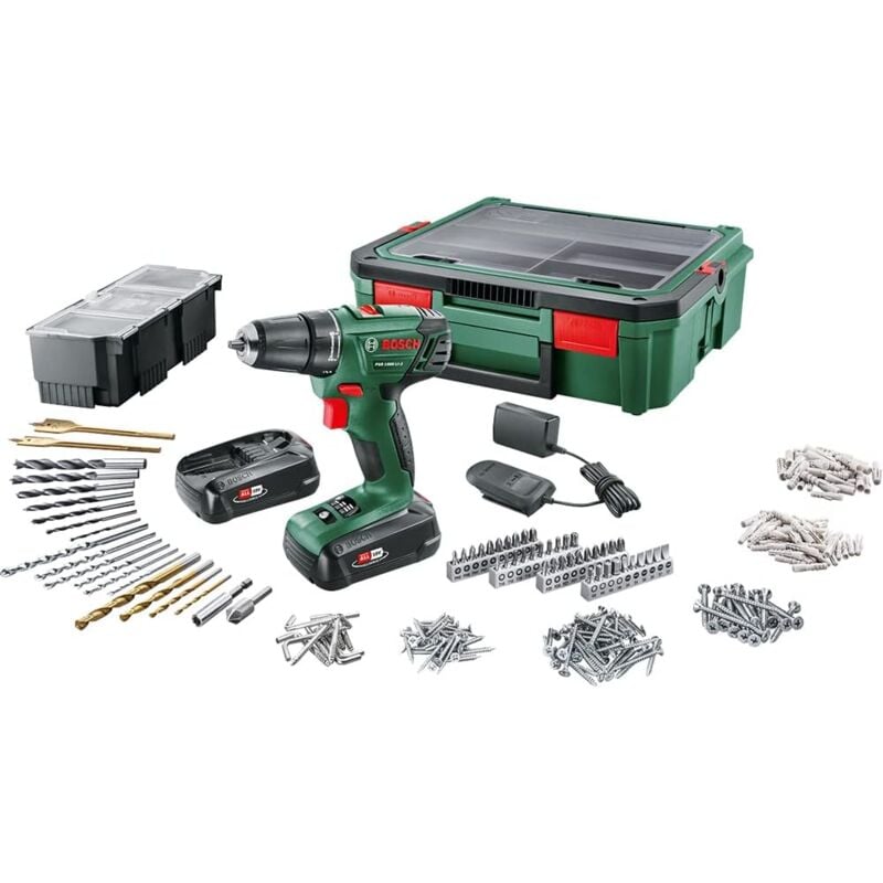 foto del prodotto bosch trapano a batteria psr 1800 li 2 2 batterie 1,5ah scatola di sistema 241 accessori 06039a310s