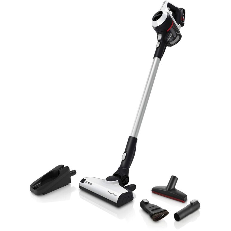 foto del prodotto bosch unlimited serie 6 scopa elettrica ricaricabile, aspirapolvere multifunzione senza fili e senza sacco, 18v, bianco