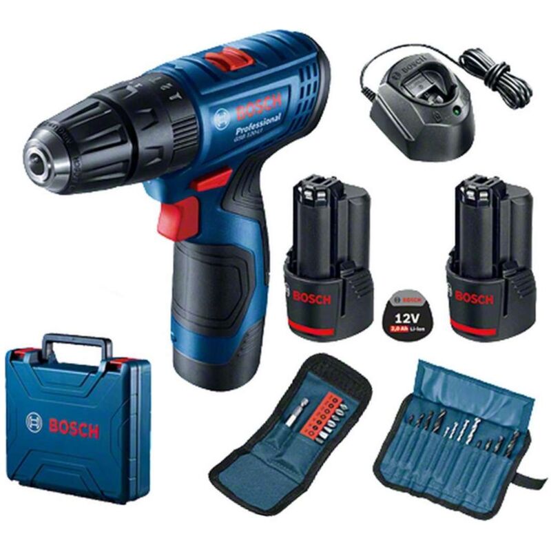 foto del prodotto bosch utensili avvitatore a batteria 12v con accessori, 2 batterie li ion da 2,0 ah, caricabatterie 06019g8102