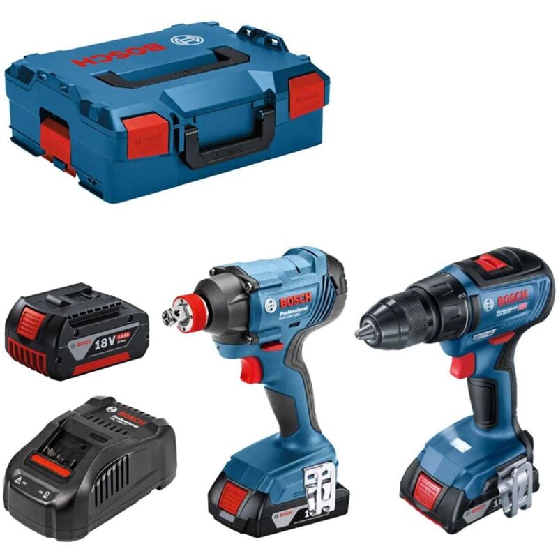 foto del prodotto bosch utensili set trapano a batteria e avvitatore a percussione da 18 v, 3 batterie 5,0 ah li ion, caricabatterie 06019g5227