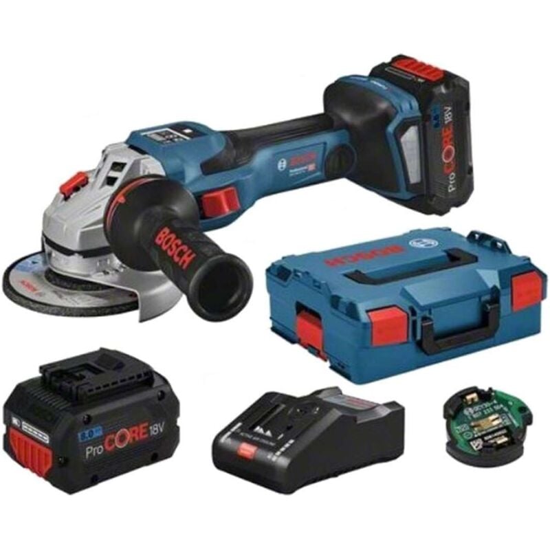 foto del prodotto bosch utensili smerigliatrice angolare a batteria 18v 125 mm, 2x batteria 8,0 ah li ion, caricabatterie 06019h6101