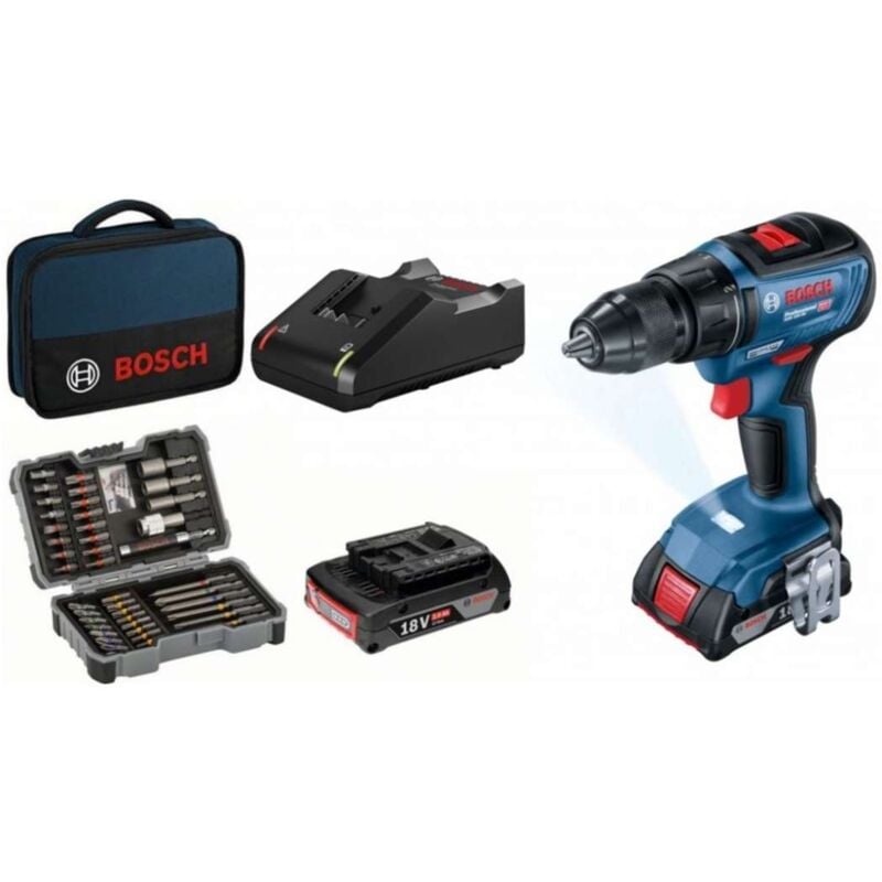 foto del prodotto bosch utensili trapano avvitatore a batteria 18v con accessori, 2x batteria 2,0 ah li ion, caricabatterie 06019h5004