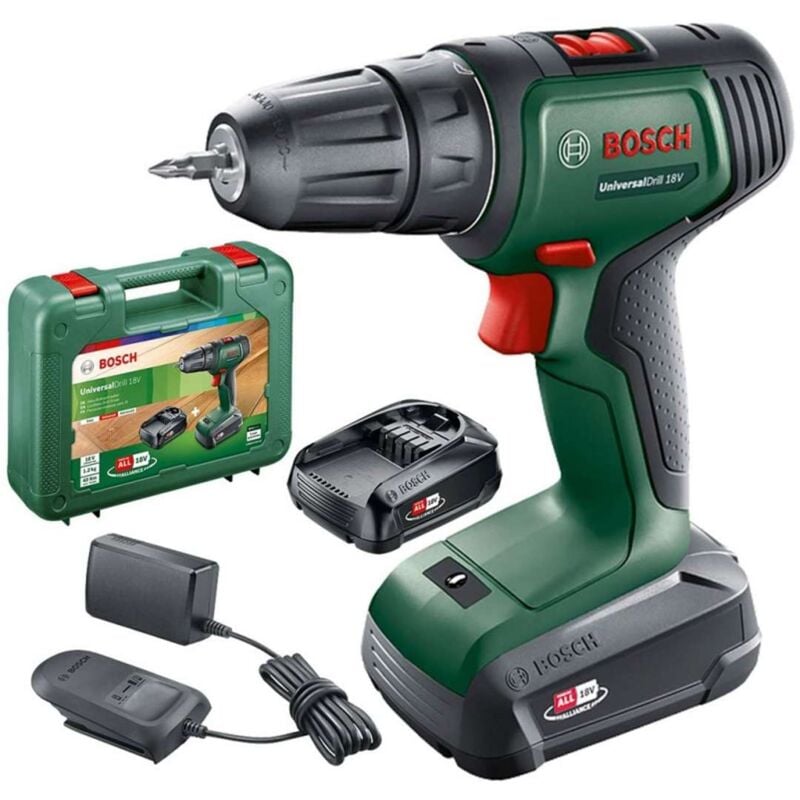 foto del prodotto bosch utensili trapano avvitatore a batteria da 18 v, 2 batterie li ion da 1,5 ah, caricabatterie 06039d4002