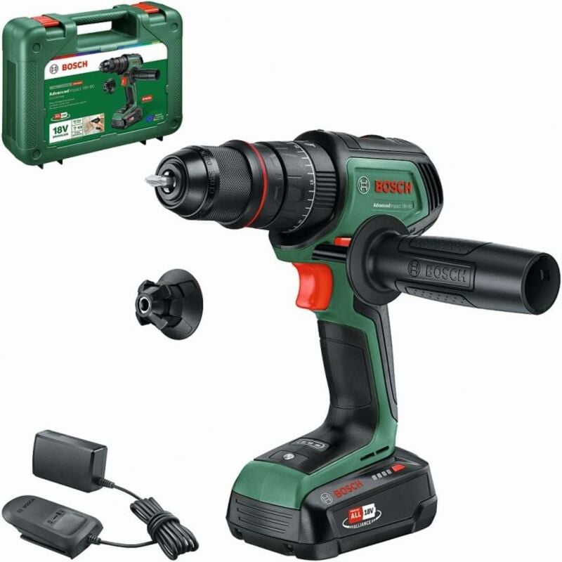 foto del prodotto bosch utensili trapano avvitatore a percussione a batteria 18v, 1 batteria 2,5 ah, caricabatterie 06039e2101