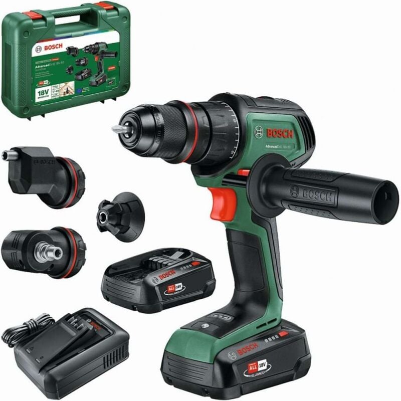 foto del prodotto bosch utensili trapano avvitatore a percussione a batteria 18v, 2 batterie 2,5 ah, caricabatterie 06039e2004