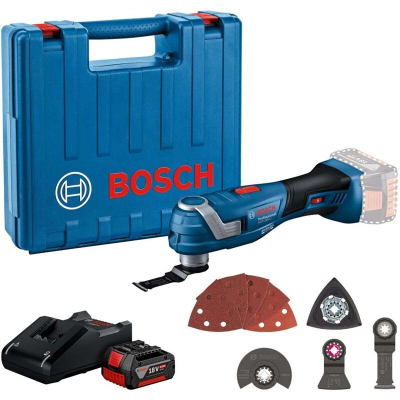 foto del prodotto bosch utensili utensile multifunzione a batteria 18v con accessori, 2x batterie da 4,0 ah, caricabatterie 06018g2021