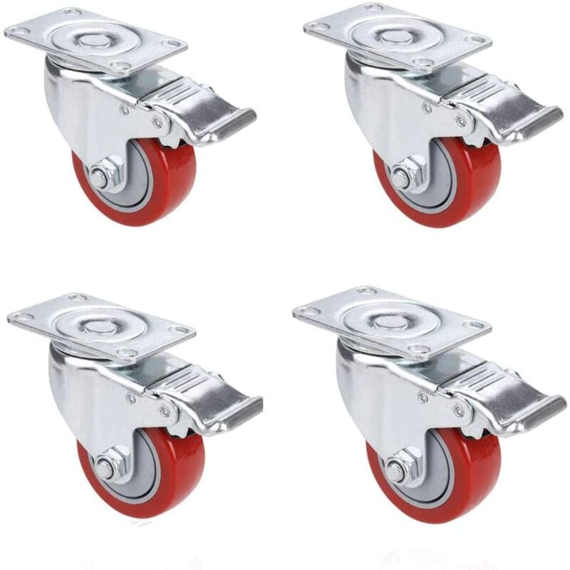 foto del prodotto bosch voluker set di 4 ruote girevoli con freno, 75 mm, ruote per mobili, ruote girevoli, carico di 400 kg, rosso