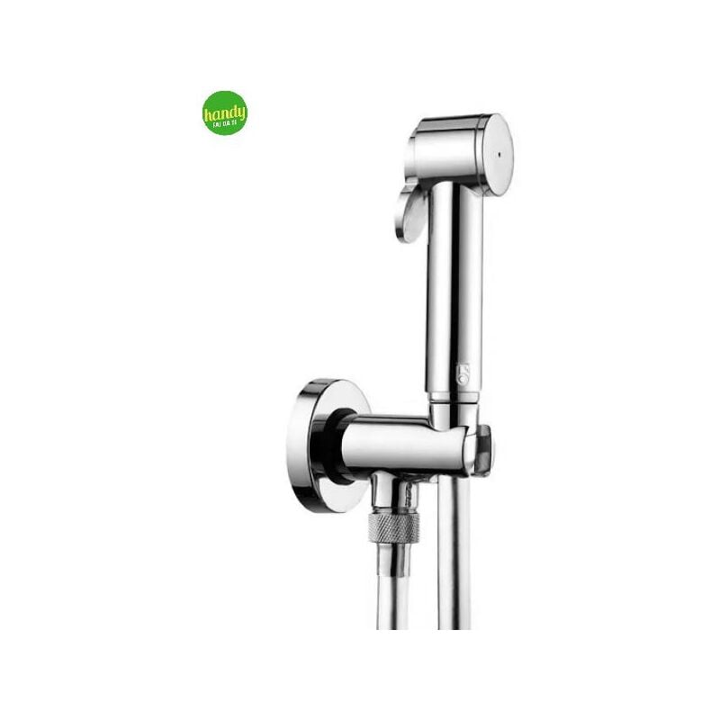 foto del prodotto bossini idroscopino wc a parete tondo in abs cromato con presa acqua,supporto e doccino a pulsante modello paloma attacco flessibile 1 2 cm 125