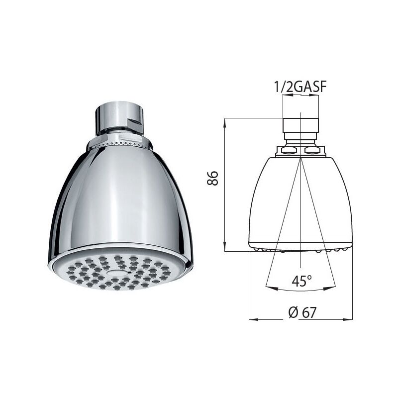foto del prodotto bossini soffione ovo gom 2 autopulente con snodo 1 2 f i00328000030004 