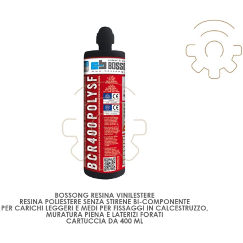 foto del prodotto bossong - cartuccia ancorante chimico bcr-400 poly sf 400 ml bicomponente per carichi medi leggeri fissaggi asciutti in calcestruzzo, muratura piena e laterizi forati