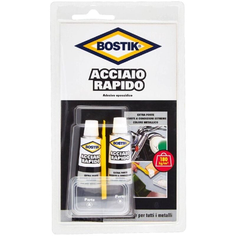 foto del prodotto bostik adesivo acciaio rapido bicomponente con elevata resistenza in confezione da due pezzi da 15 ml 1 confezione