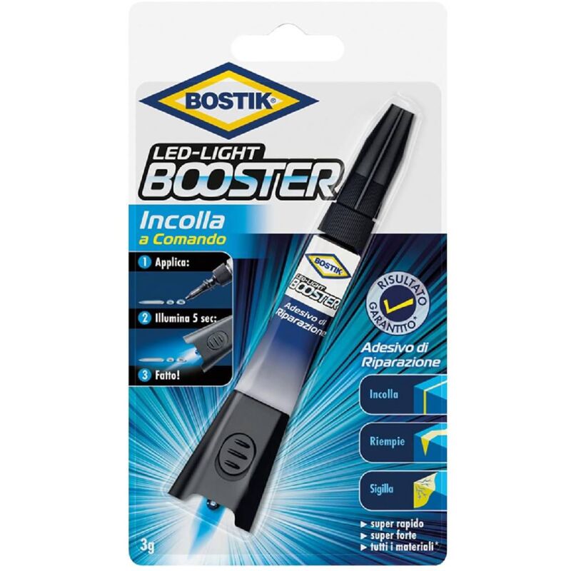 foto del prodotto bostik adesivo istantaneo booster ultra rapido e forte con attivatore a luce led uv in tubetto da 3 gr 1 pezzo