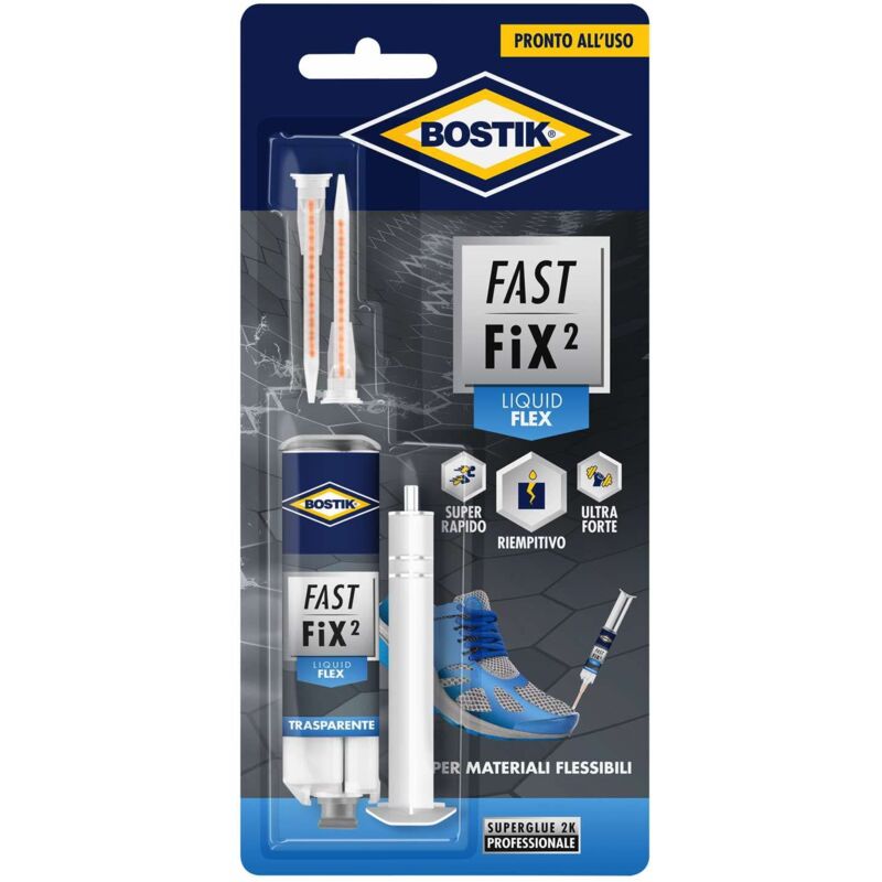 foto del prodotto bostik fast fix2 liquid flex colla bicomponente super forte e rapida, pronta all uso, per materiali flessibili 10g trasparente