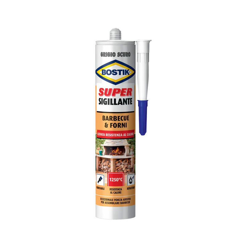 foto del prodotto bostik mastice sigillante alte temperature 530 gr silicone per montare e riparare barbecue forni caminetti canne fumarie