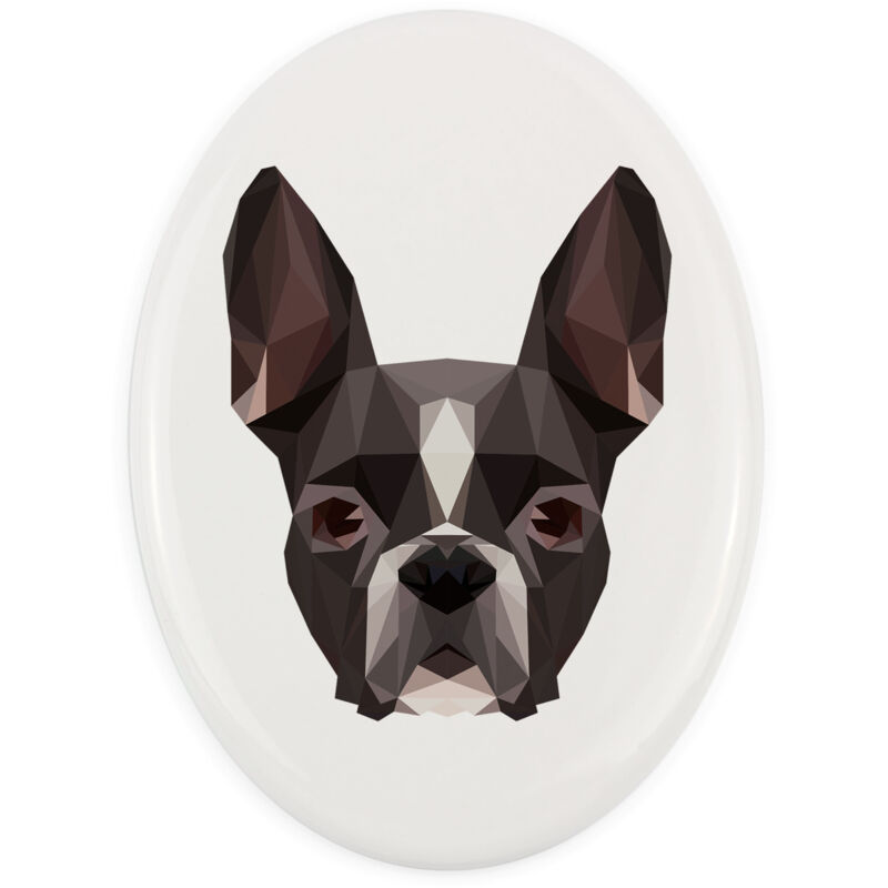 foto del prodotto boston terrier, boston bull terrier una targa con una foto e un iscrizione geometrica di art dog