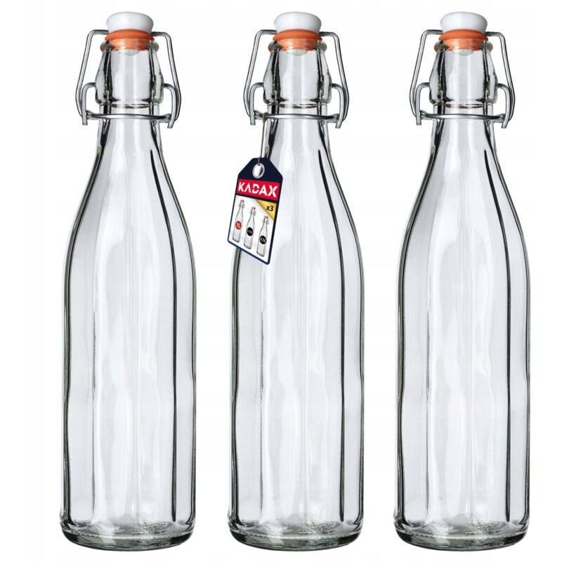 foto del prodotto bottiglia in vetro da 1 litro con tappo ermetico per conservare bevande, perfetta per kombucha e limonata confezione da 3 - kadax