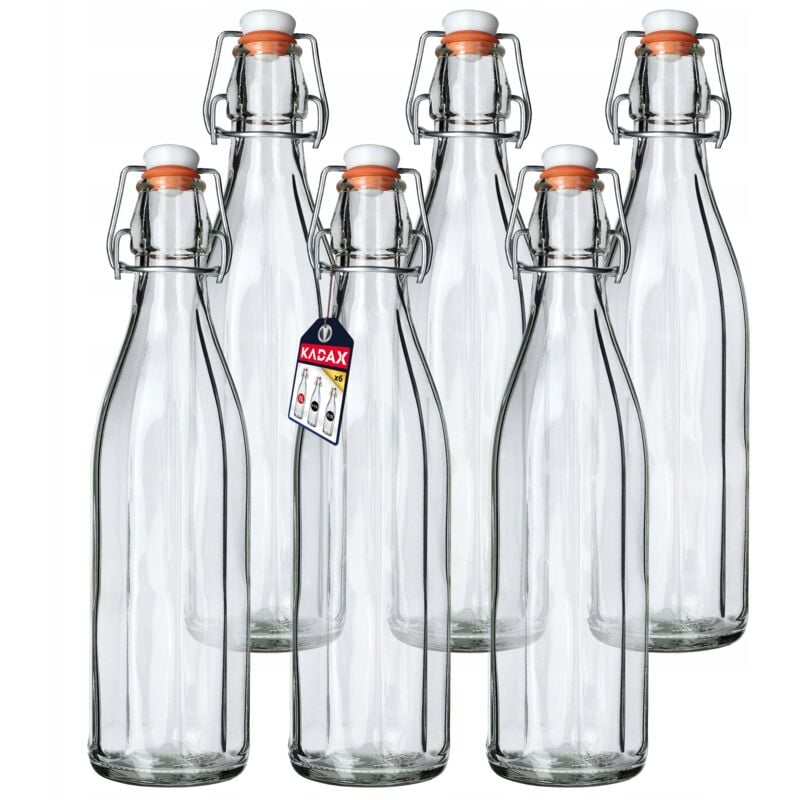 foto del prodotto bottiglia in vetro da 1 litro con tappo ermetico per conservare bevande, perfetta per kombucha e limonata confezione da 6 - kadax