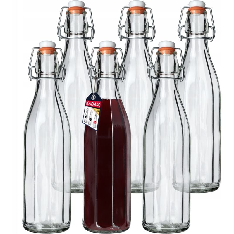 foto del prodotto bottiglia in vetro da 500 ml con tappo ermetico per conservare bevande, perfetta per kombucha e limonata confezione da 6 - kadax