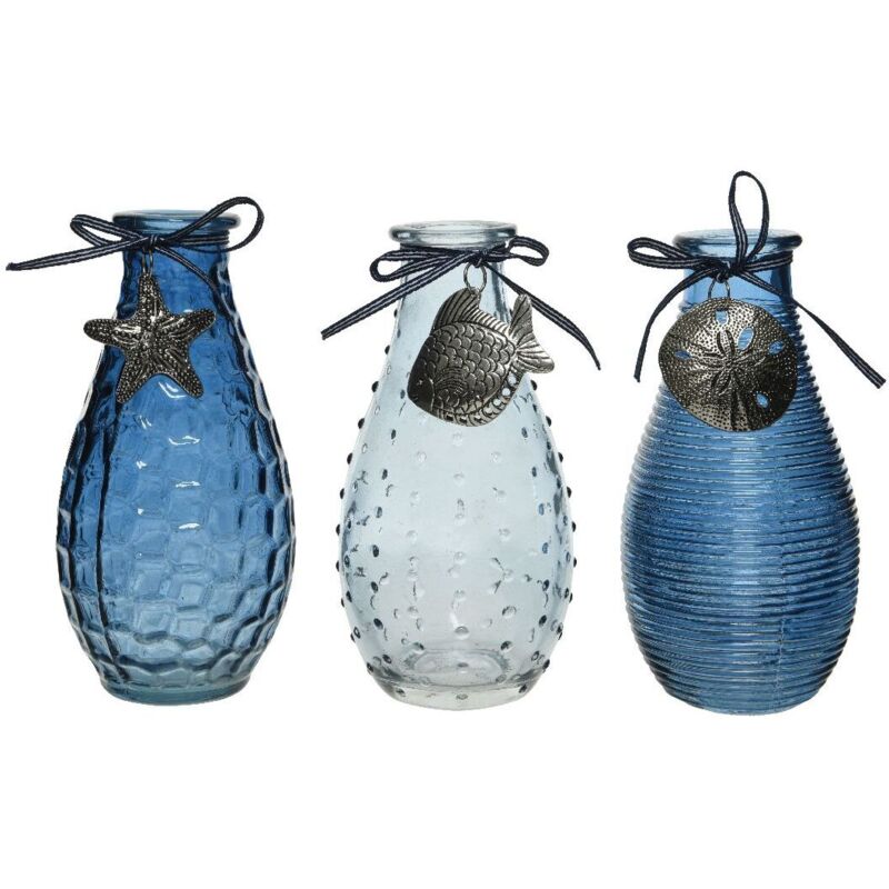 foto del prodotto bottiglia in vetro decorato d.7xh14cm blu bianco a