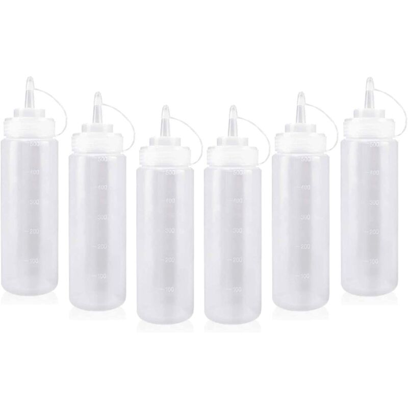 foto del prodotto bottiglia per salsa, 6 pezzi da 500 ml con tappo, bottiglia per condimento, bottiglia per salsa, bottiglie comprimibili, contenitore per salsa per