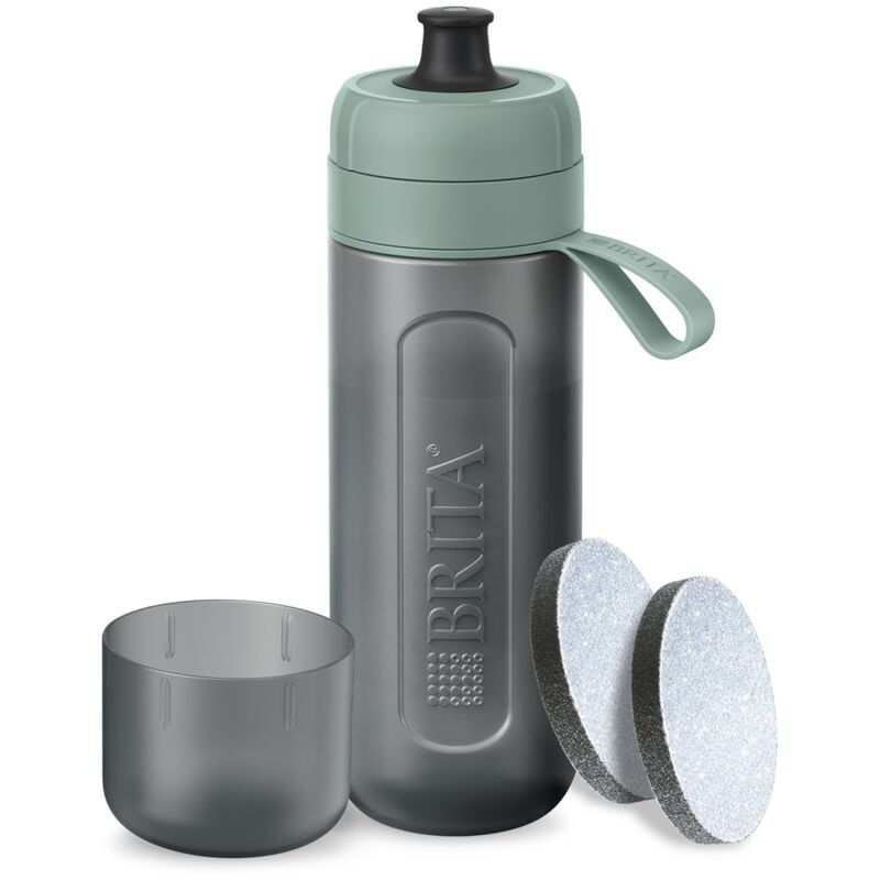 foto del prodotto bottiglia sportiva active verde scuro 600ml con 2 filtri microdisc, flessibile bpa free, filtra cloro, impurit , ormoni, pesticidi e preserva i