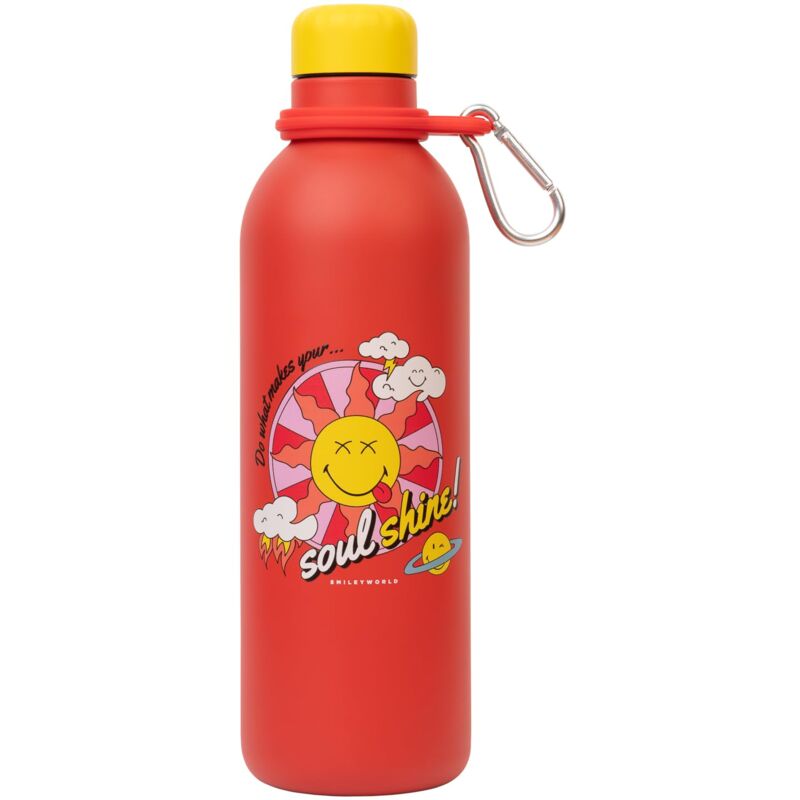 foto del prodotto bottiglia termica 500 ml smiley quirky borraccia termica a doppia parete in acciaio inox, chiusura ermetica e manico, bpa free, ideale come borraccia