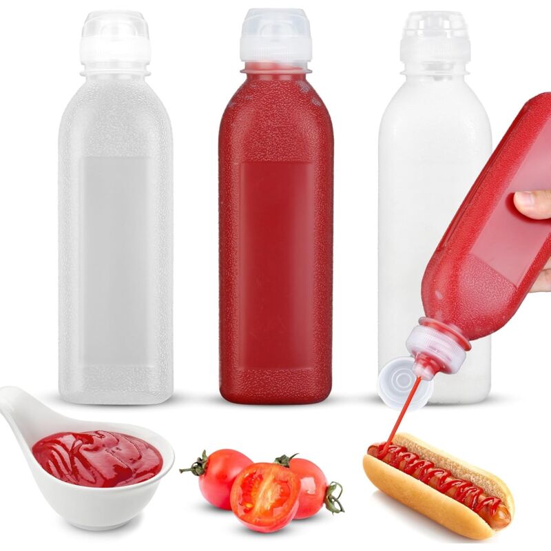 foto del prodotto bottiglie per salsa, bottiglie per condimenti da 300 ml, bottiglie per condimenti in plastica, bottigliette in plastica comprimibili, per senape,