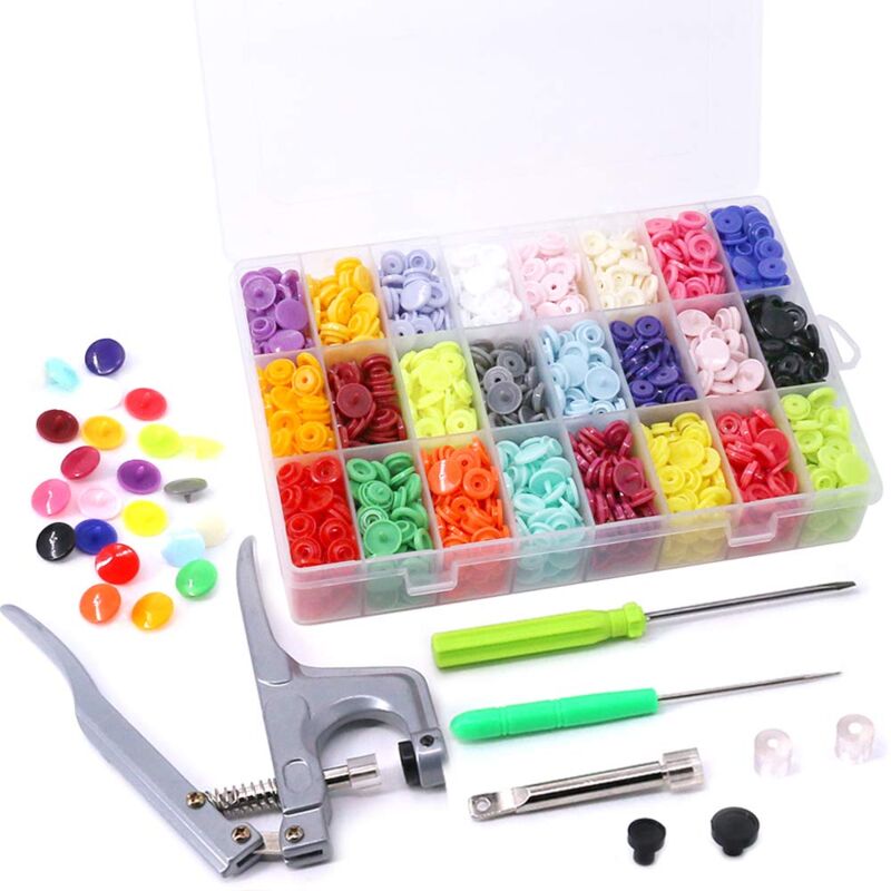 foto del prodotto bottoni automatici in plastica t5 di alta qualit da 360 pezzi in 24 colori con pinze per bottoni automatici, bottoni automatici in plastica,