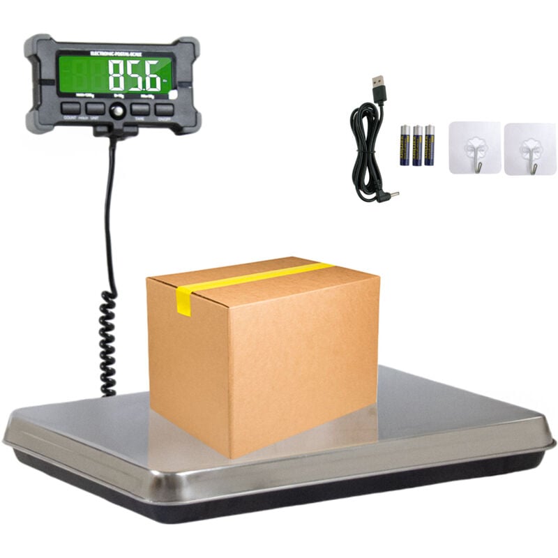 foto del prodotto boudech denagram bilancia industriale pesa pacchi 120kg con display lcd a batteria e usb