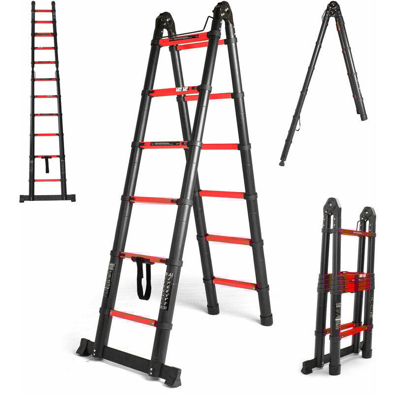 foto del prodotto boudech rig 380 scala telescopica multiuso, alluminio con gradini in acciaio, estensione massima 3,8 m, bloccaggio di sicurezza