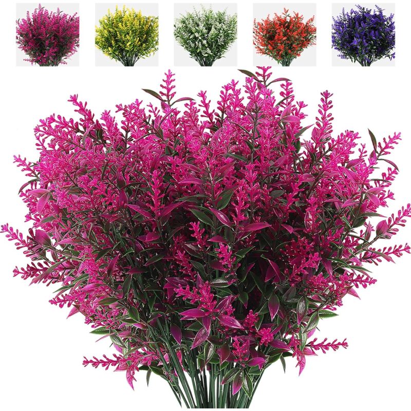 foto del prodotto bouquet di fiori artificiali, piante finte da esterno, fiori artificiali di lavanda anti uv, arbusti di plastica, decorazioni per interni ed esterni