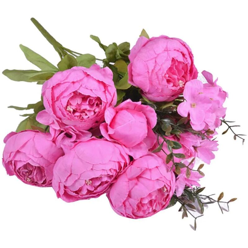 foto del prodotto bouquet di fiori di seta di peonia artificiale decorazione di nozze colore rosa rosa