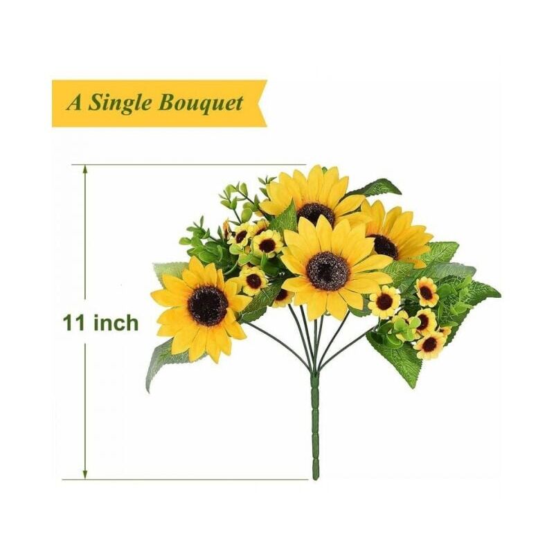foto del prodotto bouquet di girasoli artificiali da 2 pezzi, bouquet di fiori finti, piante di girasole, decorazioni per la casa o decorazioni per matrimoni