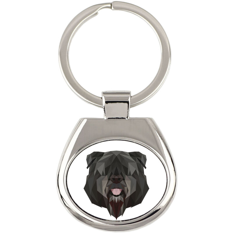 foto del prodotto bouvier des flandres portachiavi geometrico con foto e scritta art dog