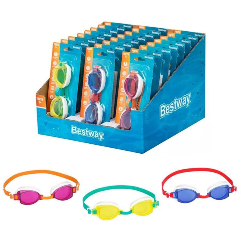 foto del prodotto box 24 pz occhiali da nuoto piscina per bambini ragazzi 7 anni da 3 colori 30217 trade shop traesio