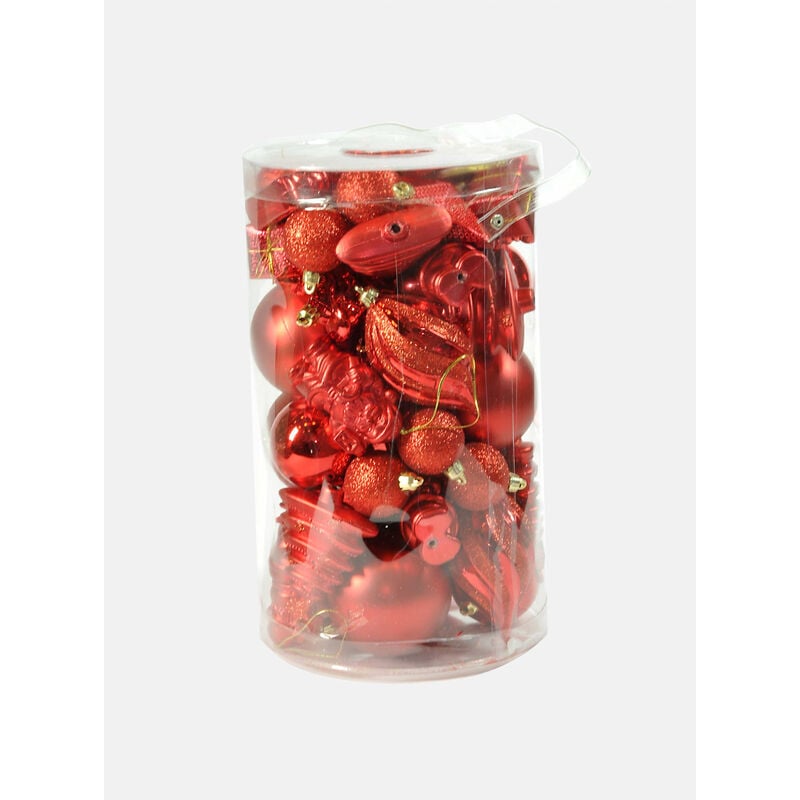 foto del prodotto box 50 pezzi decorazioni natalizie multi forma, ornamenti e puntale, set assortimento palline di natale, scatola set albero di natale, da 4 a 10 cm,